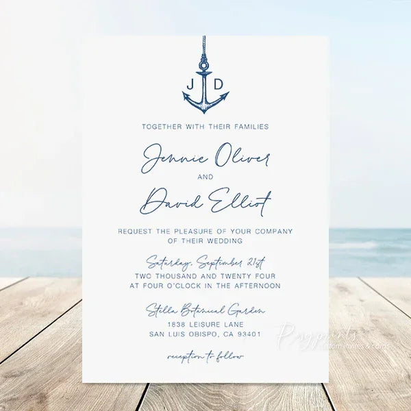 nautical anchor navy blue cheap wedding invitations