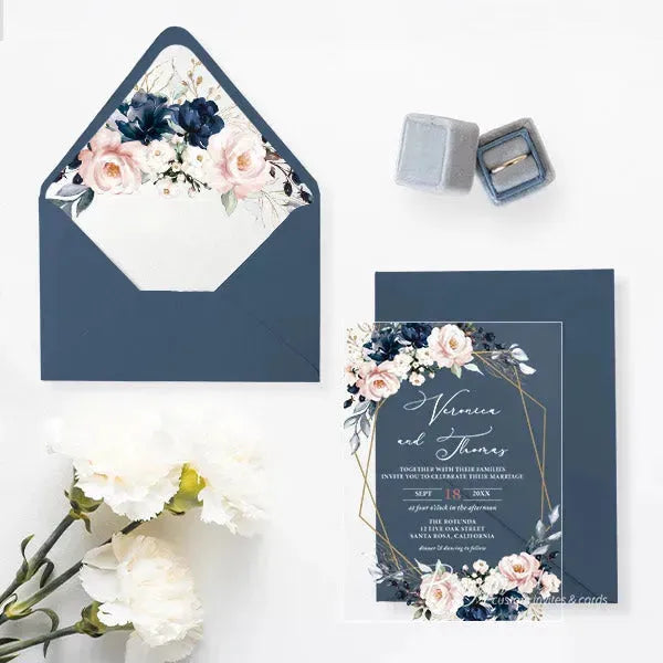 navy blue and pink acrylic wedding invitations ROSYA35 - Rosy Prints