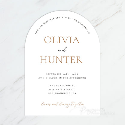 modern taupe blush neutral arch wedding invitation