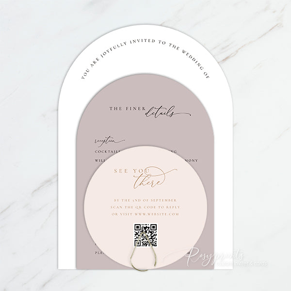 modern taupe blush neutral arch wedding invitation