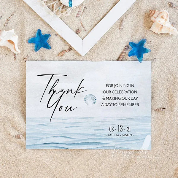 ocean light blue beach seashell vellum wedding invitations