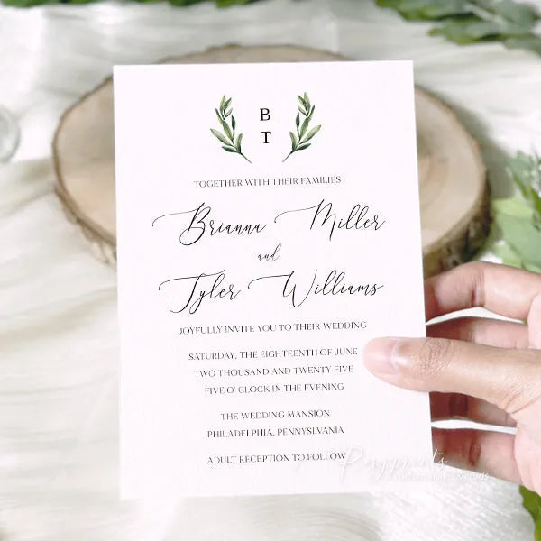 simple olive green branch wedding invitations with vellum jacket 