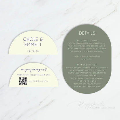 shaped overlay sage lavender purple wedding invitations RPS55