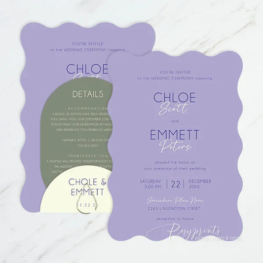 shaped overlay sage lavender purple wedding invitations RPS55