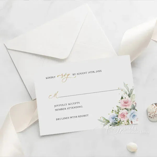 pastel blue pink floral acrylic wedding invitations ROSYA71 - Rosy Prints