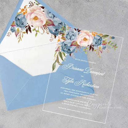 pastel dusty blue acrylic wedding invitations ROSYA73 - Rosy Prints