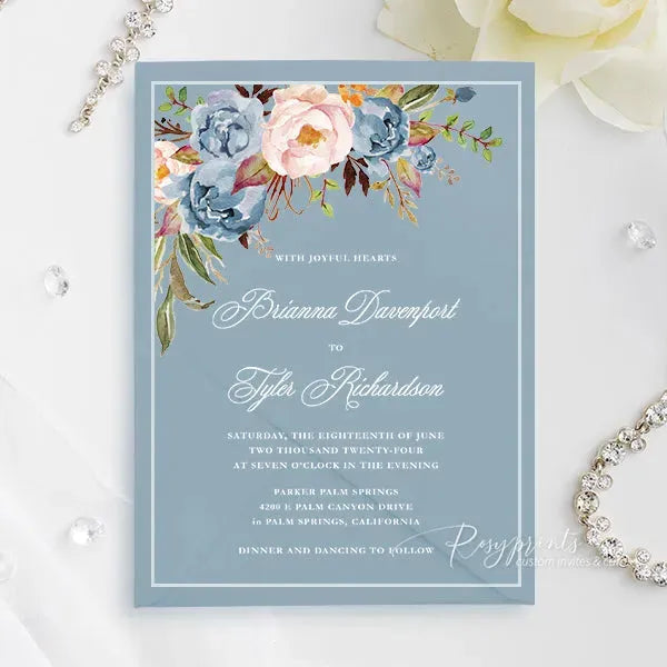 pastel dusty blue acrylic wedding invitations ROSYA73 - Rosy Prints