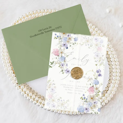 pastel wildflower pink blue and purple wedding invitations