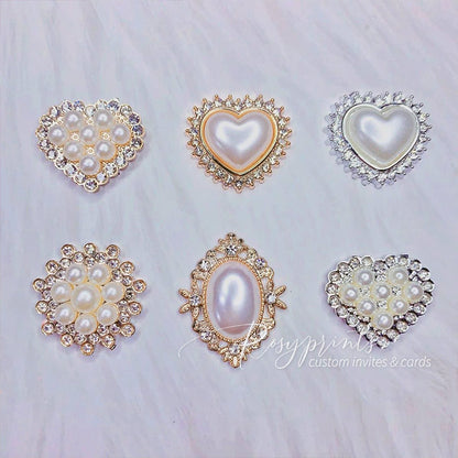 Vintage Pearl Bling Brooch Embellishment, 10pcs/set, 2.5x3.2cm