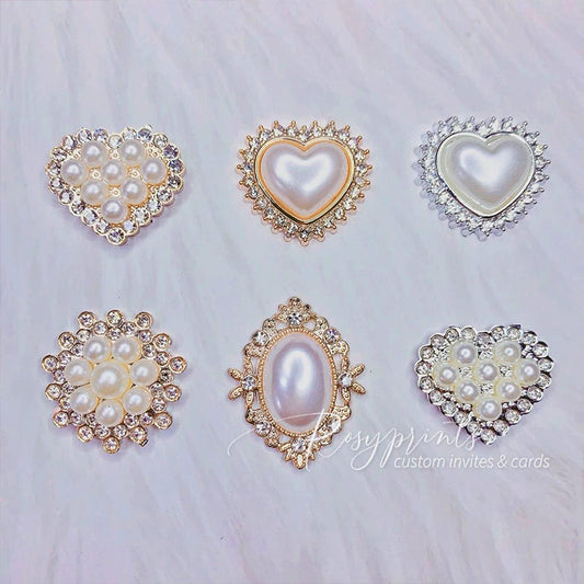 Vintage Pearl Bling Brooch Embellishment, 10pcs/set, 2.5x3.2cm