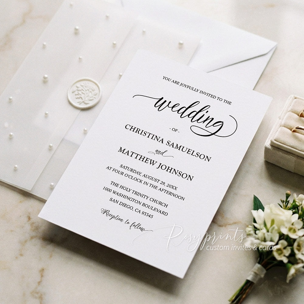 elegant pearls on vellum paper wedding invitations with wax seal