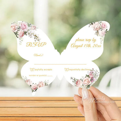 blush pink and gold butterfly quinceanera cards RPS44 - Rosy Prints
