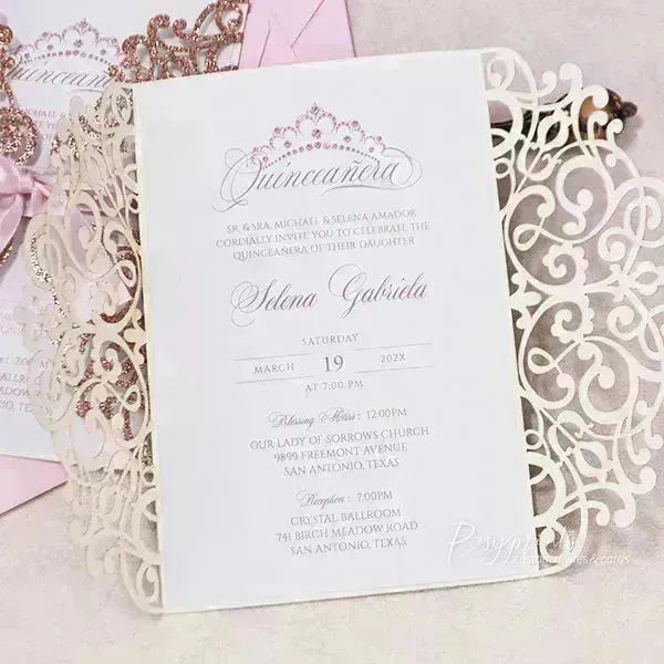 elegant pink and rose gold quinceanera invitations ROSG25 - Rosy Prints