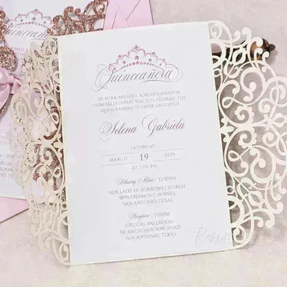 elegant pink and rose gold quinceanera invitations ROSG25 - Rosy Prints