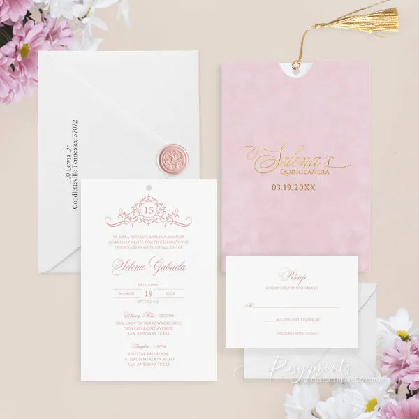 rose pink quinceanera invitations with foil velvet ROSYP56 - Rosy Prints