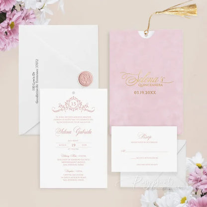 rose pink quinceanera invitations with foil velvet ROSYP56 - Rosy Prints