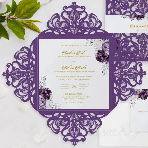 moody dark purple floral wedding invitations ROSYP16 - Rosy Prints