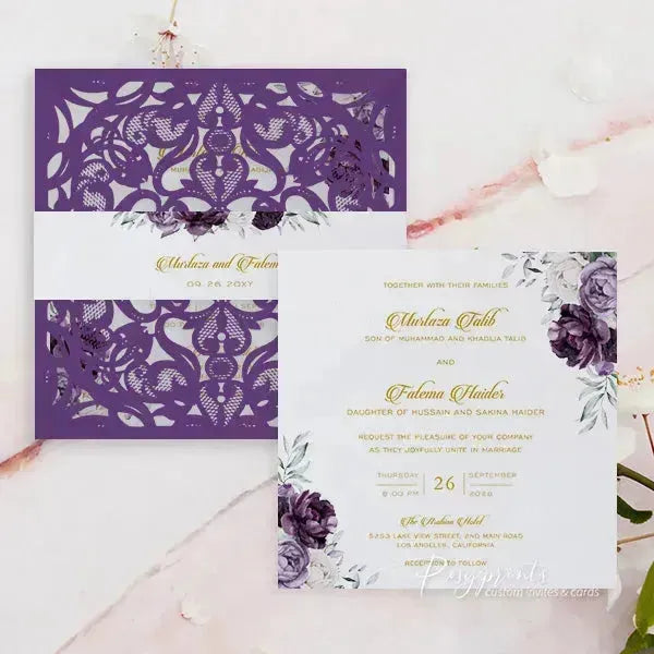moody dark purple floral wedding invitations ROSYP16 - Rosy Prints