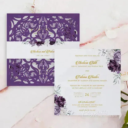 moody dark purple floral wedding invitations ROSYP16 - Rosy Prints