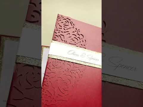 formal burgundy gold pocket wedding invitations