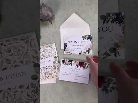 countryside wildflower pocket wedding invitations