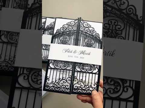vintage black and white gatefold wedding invitations ROSG05