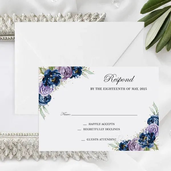 navy blue and purple wedding invitations with gold glitter ROSYP29 - Rosy Prints