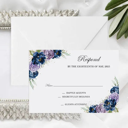 navy blue and purple wedding invitations with gold glitter ROSYP29 - Rosy Prints