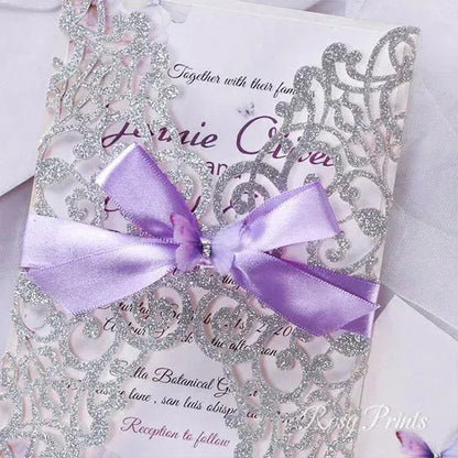 lilac purple and silver butterfly Quinceanera invitations ROSG10 - Rosy Prints