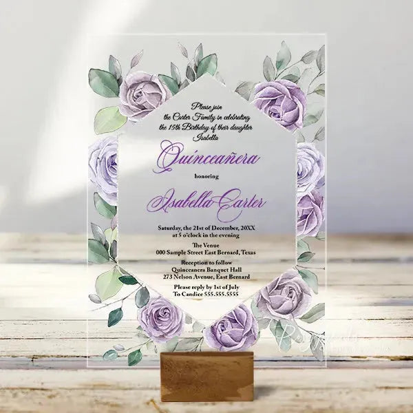 lavender purple acrylic quinceanera invitations ROSYA60 - Rosy Prints