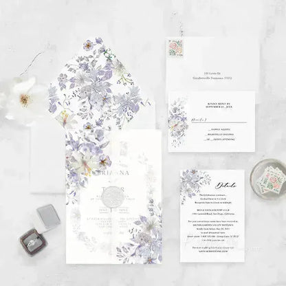 purple wildflower vellum wedding invitations ROSYV09 - Rosy Prints