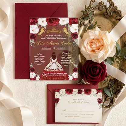 red Spanish charro acrylic quinceanera invitations ROSYA48