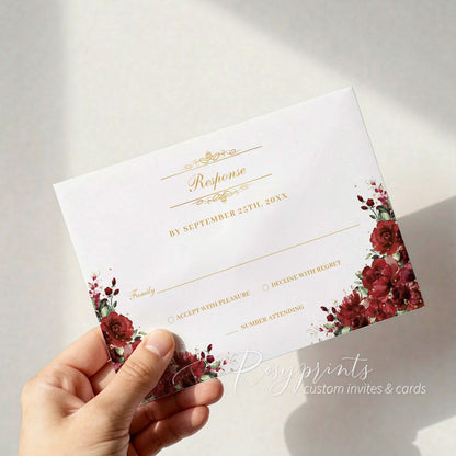red and gold foil roses birthday party invitations
