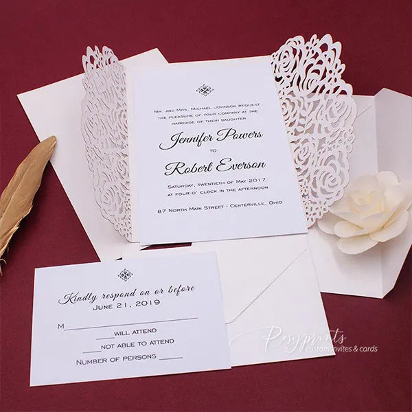 red and gold rose glitter wedding invitations ROSYG12 - Rosy Prints