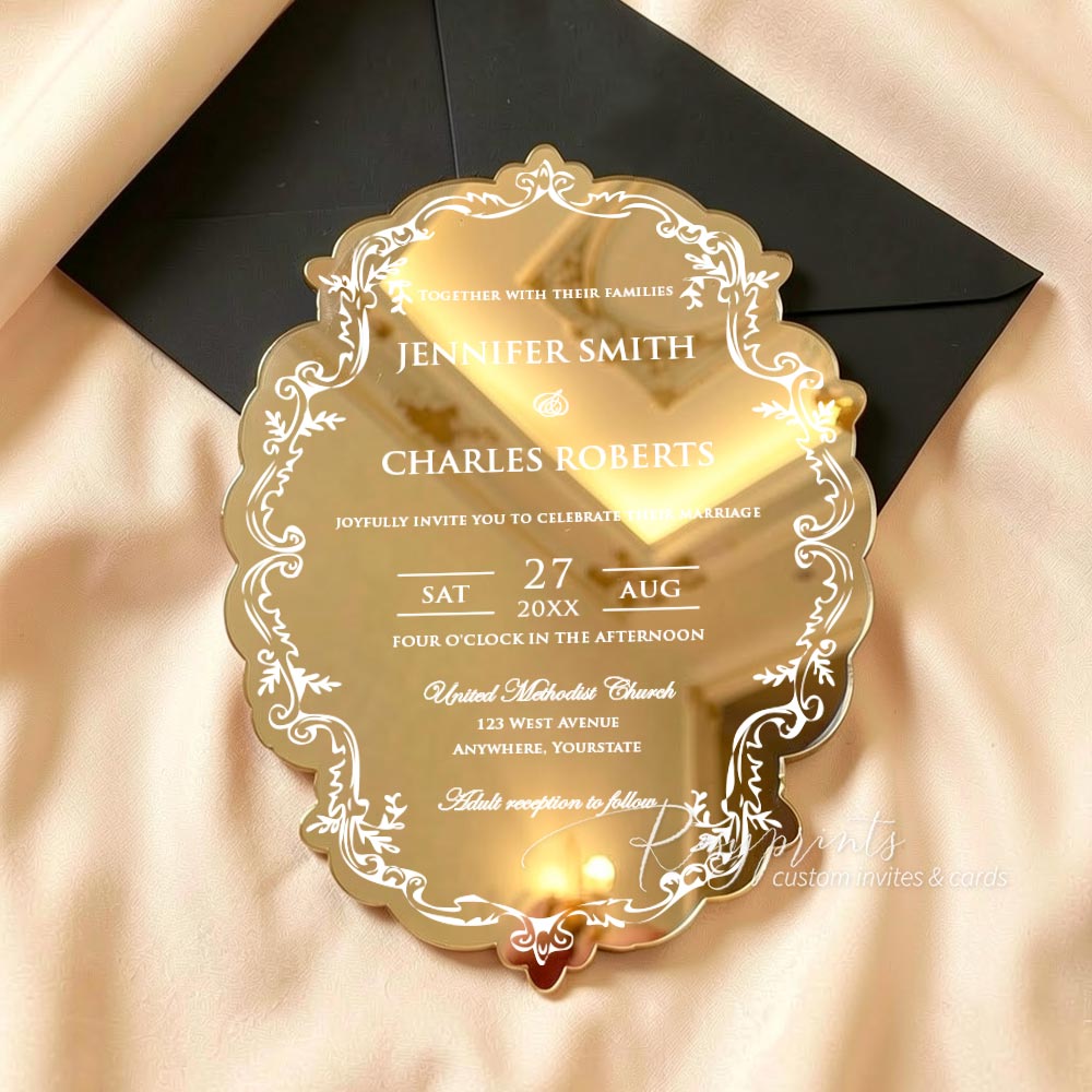 regal vintage gold mirror acrylic wedding invitations