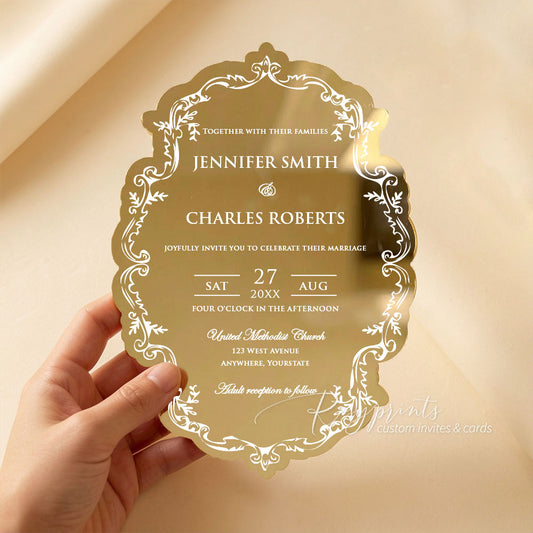 regal vintage gold mirror acrylic wedding invitations