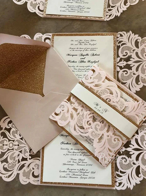 pink and rose gold wedding invitations ROSYG07