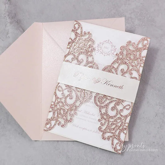 Luxury Foil Dusty Rose Gold Wedding Invitations Quinceanera