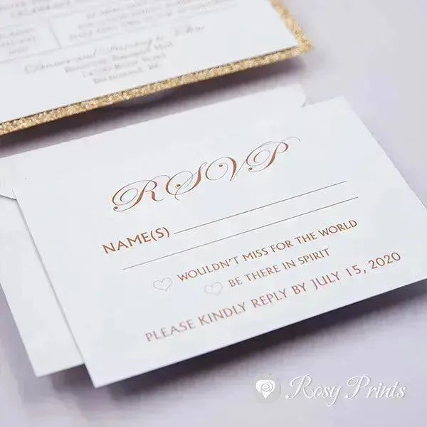 rose gold and white pocket wedding invitations ROSYP09 - Rosy Prints