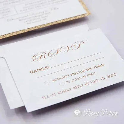 rose gold and white pocket wedding invitations ROSYP09 - Rosy Prints