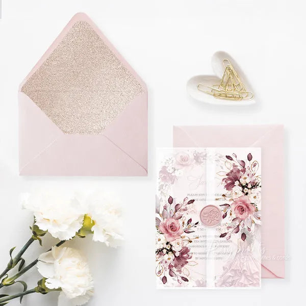 dusty pink rose gold acrylic sweet 16 invitations ROSYA89 - Rosy Prints