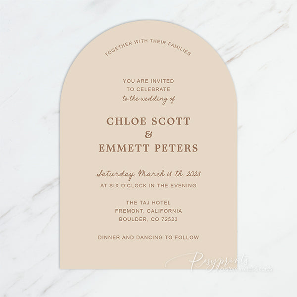 minimalist rustic earth tone arch wedding invitations