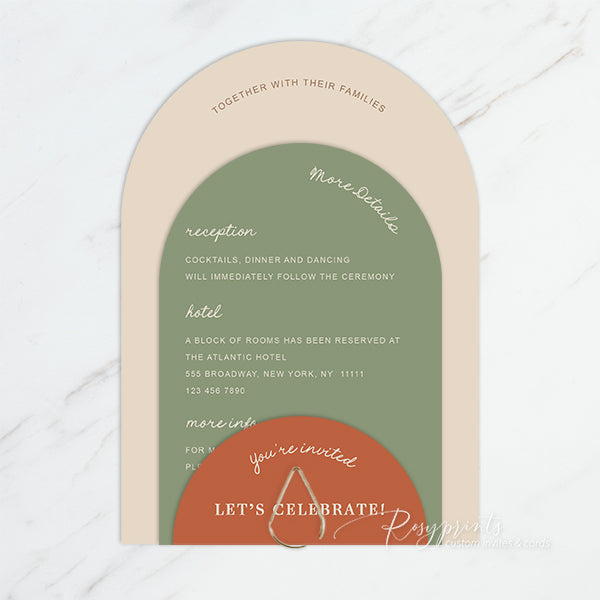 minimalist rustic earth tone arch wedding invitations