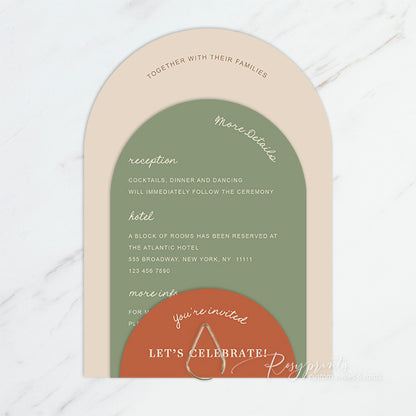 minimalist rustic earth tone arch wedding invitations
