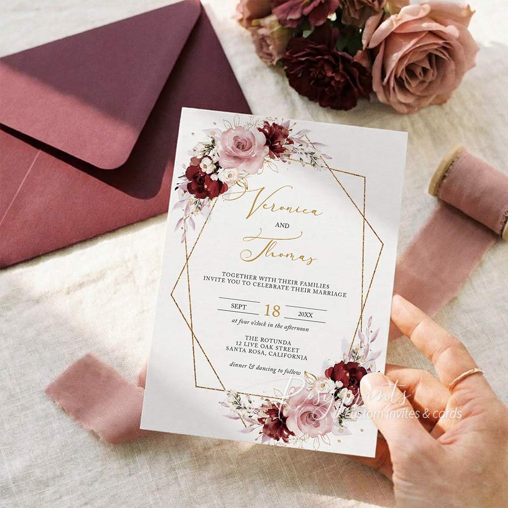 rustic burgundy dusty rose vellum jacket wedding invitations