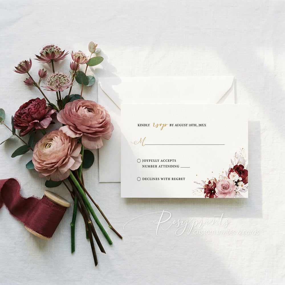 rustic burgundy dusty rose vellum jacket wedding invitations RPV20