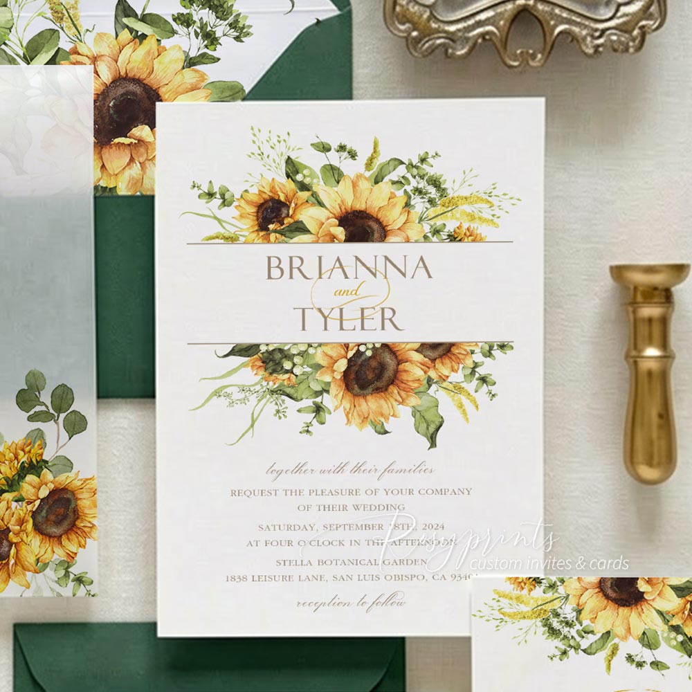 rustic country sunflower vellum wedding invitations