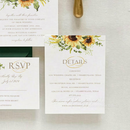 rustic country sunflower vellum wedding invitations