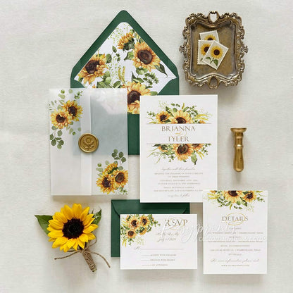 rustic country sunflower vellum wedding invitations