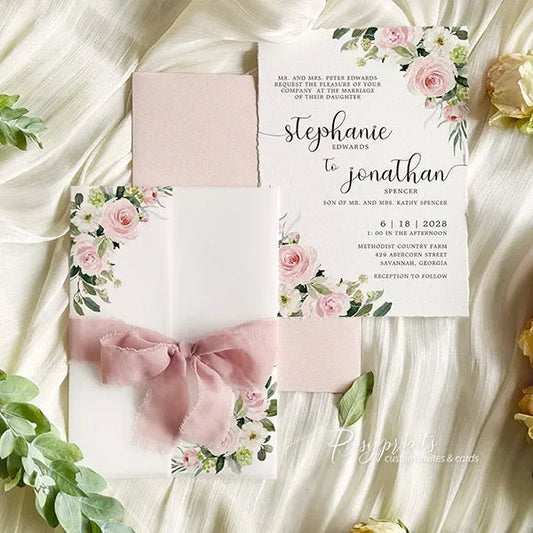 rustic dusty rose deckled edge wedding invitations ROSYD17 - Rosy Prints